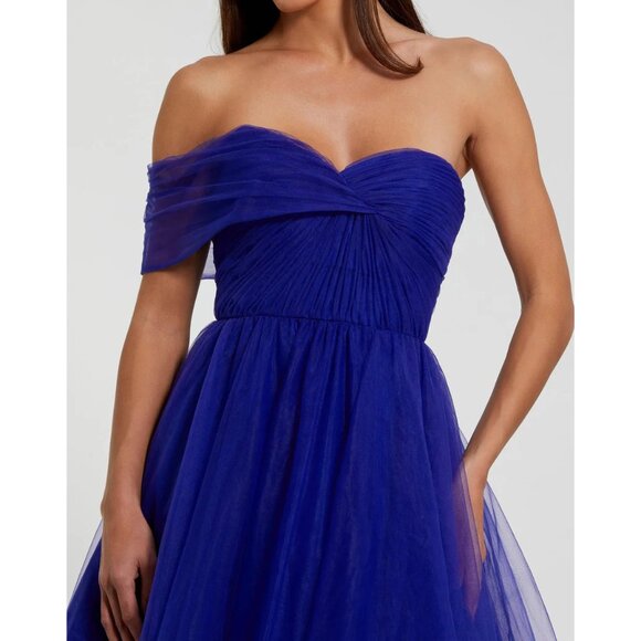 Mac Duggal One-Shoulder Royal Blue Gown Size 14 Tulle & Satin Layers Formal Even - Picture 3 of 7